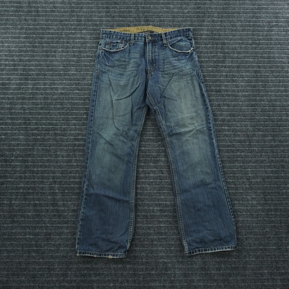 Levi Strauss Signature Low Boot Jeans Mens 34x30 Blue Medium Wash Distressed